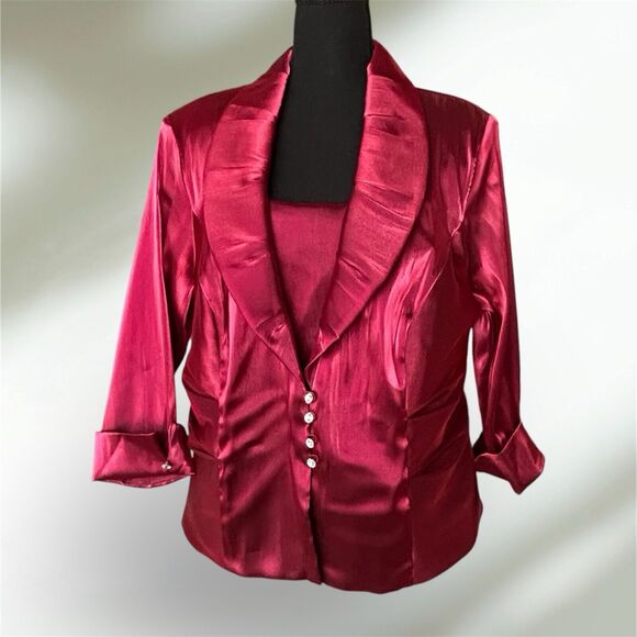 Dressbarn Collection Satin Top 2 Pc Ruby Red Jacket With Shell NEW - Picture 1 of 12